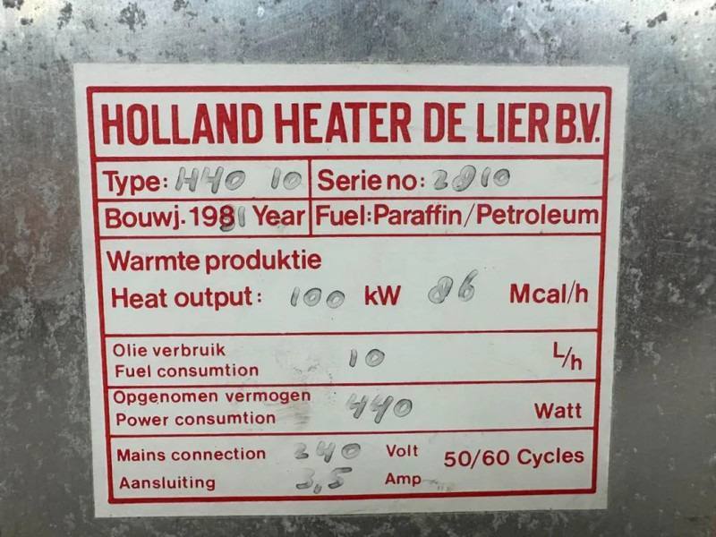 Holland Holland Heater HHO 10 Kachel 100 kW Diesel Heater - Construction heater: picture 5 Holland Holland Heater HHO 10 Kachel 100 kW Diesel Heater - Construction heater: picture 5