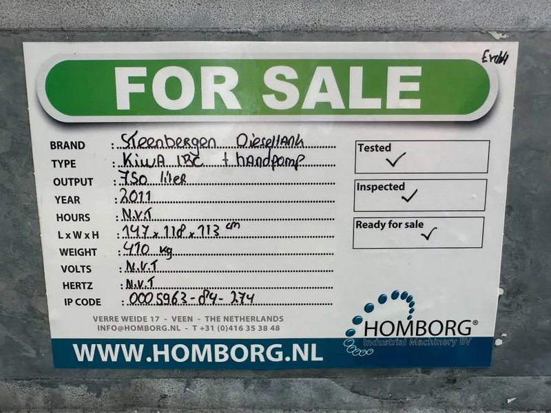 Storage tank Kiwa IBC Steenbergen 750 liter Dieseltank met Handpomp Milieutank Gegalvaniseerd: picture 13