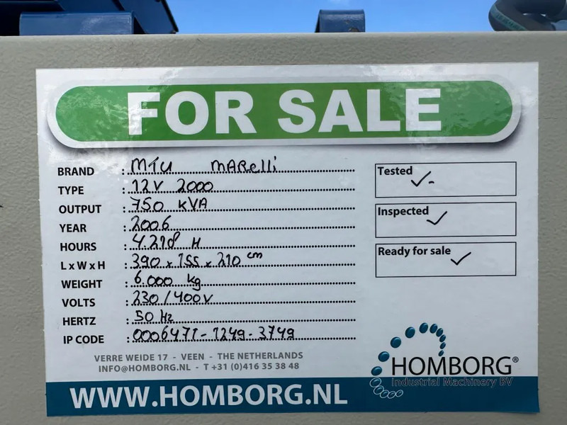 Generator set MTU 12V 2000 Marelli 750 kVA generatorset: picture 20