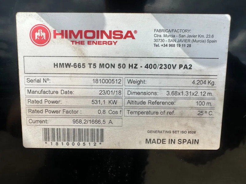 MTU 12V1600 G20F Himoinsa 700 kVA generatorset New ! Overstock ! - Generator set: picture 3 MTU 12V1600 G20F Himoinsa 700 kVA generatorset New ! Overstock ! - Generator set: picture 3