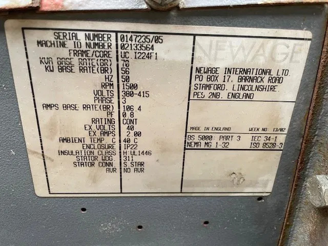 Stamford 70 kVA generatordeel UCI224F1 - Generator set: picture 3 Stamford 70 kVA generatordeel UCI224F1 - Generator set: picture 3