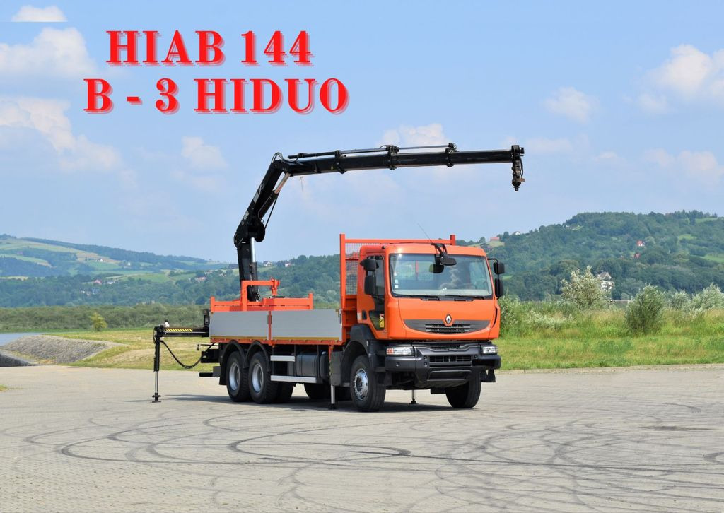 Crane truck, Dropside/ Flatbed truck Renault KERAX 410 * HIAB 144 B-3 HIDUO / 6x4 * TOP: picture 1