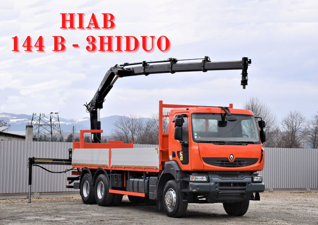 Crane truck, Dropside/ Flatbed truck Renault Kerax 370 DXI*HIAB 144 B-3 HIDUO /FUNK *6x4: picture 1