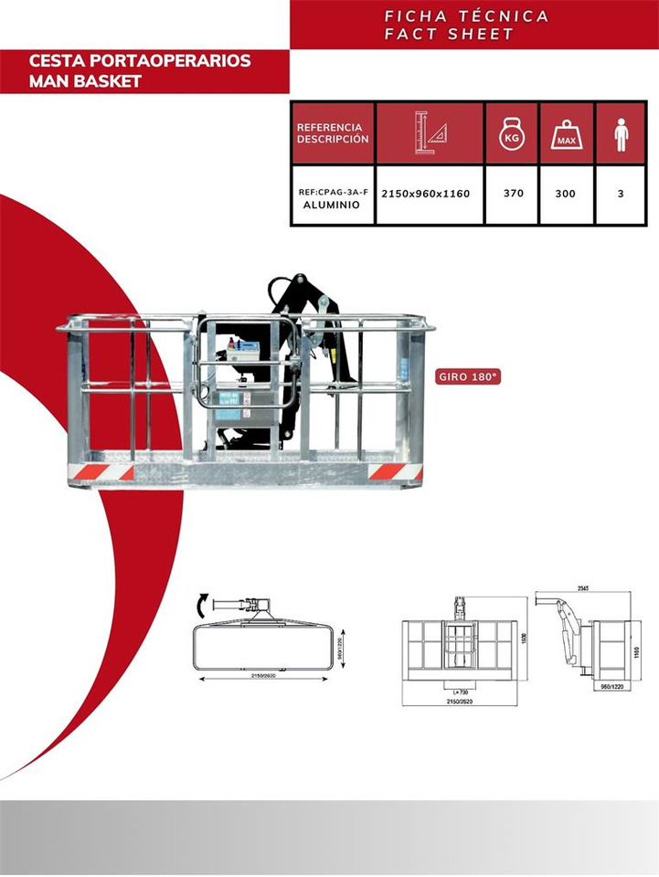 180º self-leveling aluminum man basket CPAG-3A-F - Attachment for Loader crane: picture 2 180º self-leveling aluminum man basket CPAG-3A-F - Attachment for Loader crane: picture 2
