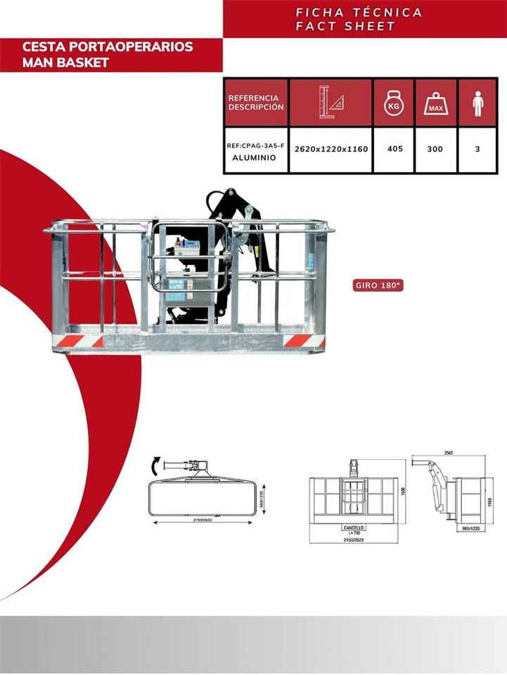 Self-leveling aluminum man basket 180º CPAG-3A5-F - Attachment for Loader crane: picture 3 Self-leveling aluminum man basket 180º CPAG-3A5-F - Attachment for Loader crane: picture 3