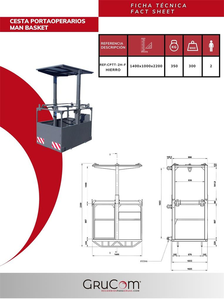 Suspended iron man basket for tower cranes CPTT-2H-F - Attachment for Loader crane: picture 2 Suspended iron man basket for tower cranes CPTT-2H-F - Attachment for Loader crane: picture 2
