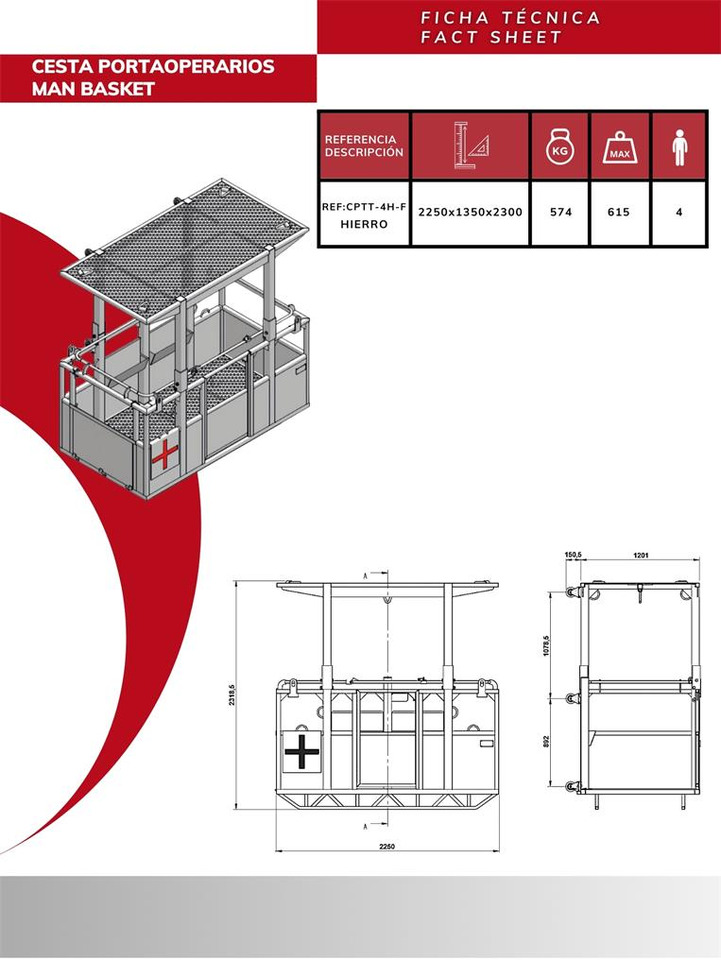 Suspended iron man basket for tower cranes CPTT-4H-F - Attachment for Loader crane: picture 2 Suspended iron man basket for tower cranes CPTT-4H-F - Attachment for Loader crane: picture 2