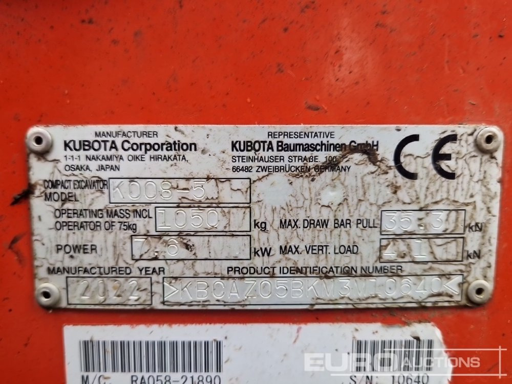 Mini excavator 2022 Kubota K008-5: picture 28