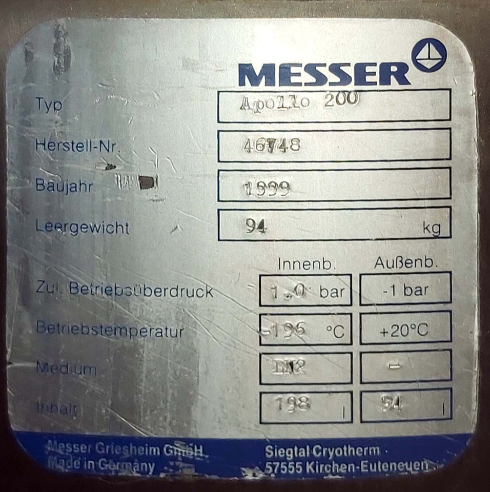 Cryotherm Apollo Dewar vessel cryogenic used for liquid nitrogen 200 liters - Storage tank: picture 3 Cryotherm Apollo Dewar vessel cryogenic used for liquid nitrogen 200 liters - Storage tank: picture 3