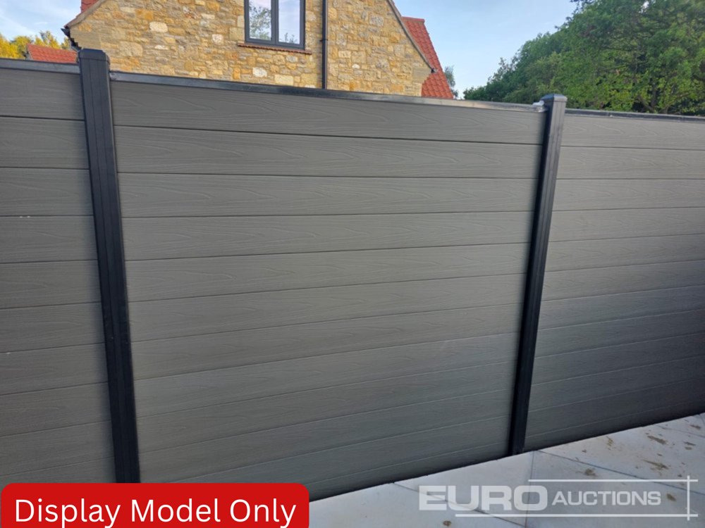 1.8m Wide Teak Composite Fence Panels (25 of), 2.45m Black Aluminium Posts (26 of) Complete With Assembly Kit - Workshop equipment: picture 3 1.8m Wide Teak Composite Fence Panels (25 of), 2.45m Black Aluminium Posts (26 of) Complete With Assembly Kit - Workshop equipment: picture 3