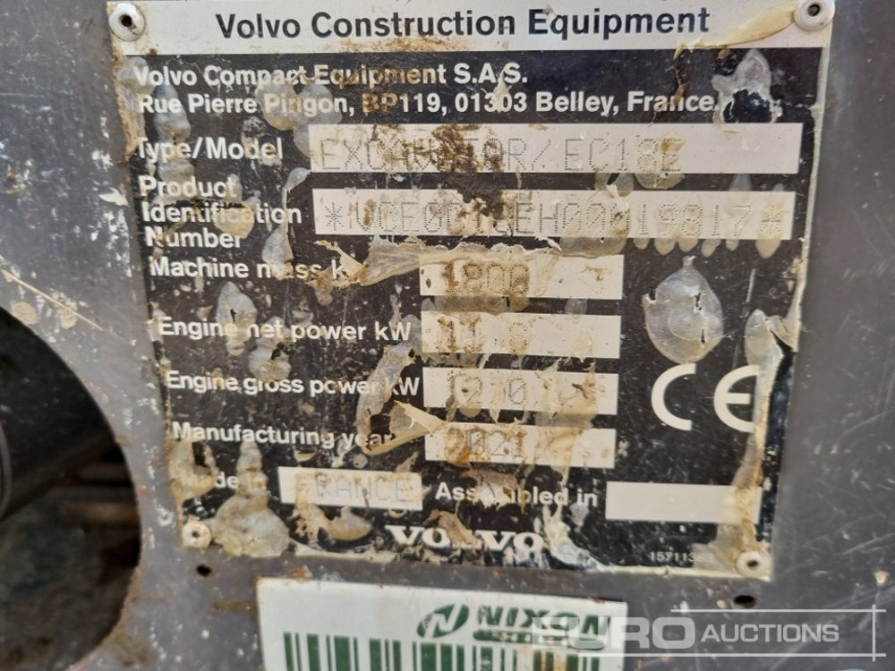 Mini excavator 2021 Volvo EC18E: picture 44