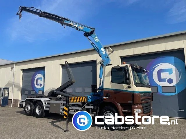 DAF CF 85.340 6X2 Euro 3 - Haakarm containersystem - Hooklift - Abrollkipper - Year 2004 - HMF 1680-K2 Crane - Grua - Ladekran - Autolaadkraan - Hook lift truck, Crane truck: picture 1 DAF CF 85.340 6X2 Euro 3 - Haakarm containersystem - Hooklift - Abrollkipper - Year 2004 - HMF 1680-K2 Crane - Grua - Ladekran - Autolaadkraan - Hook lift truck, Crane truck: picture 1