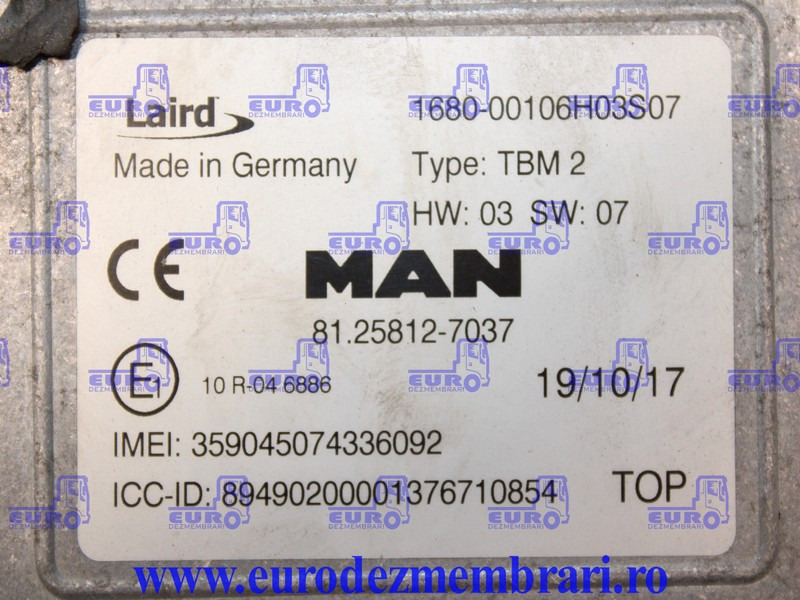 CALCULATOR TELEMATIC TBM2 MAN TGX 81.25812.7037, 81.25812.7038 - ECU for Truck: picture 3 CALCULATOR TELEMATIC TBM2 MAN TGX 81.25812.7037, 81.25812.7038 - ECU for Truck: picture 3
